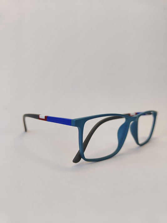 Matt Blue Tr90 Eyeglass Frame – Sky Blue Front & Dark Blue Sides with White Accent | High Strength & Lightweight